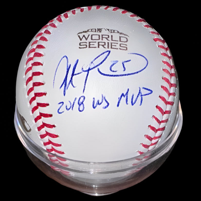 Steve Pearce signed 2018 World Series baseball w/MVP inscription - Beckett COA
